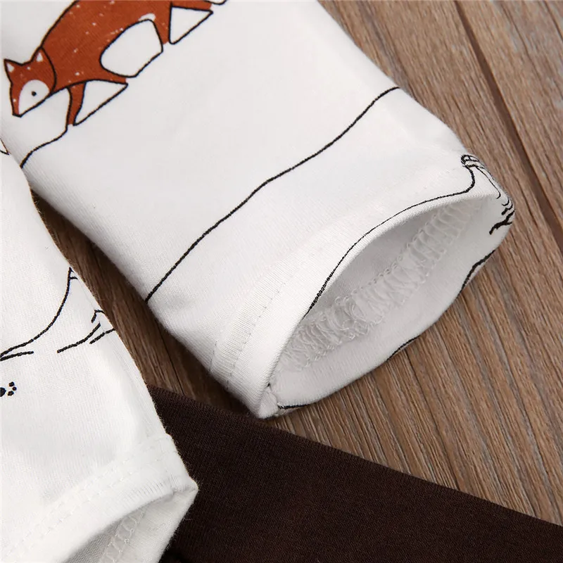 Pudcoco осень новорожденные дети мальчик девочка лиса печати с длинным рукавом Топы