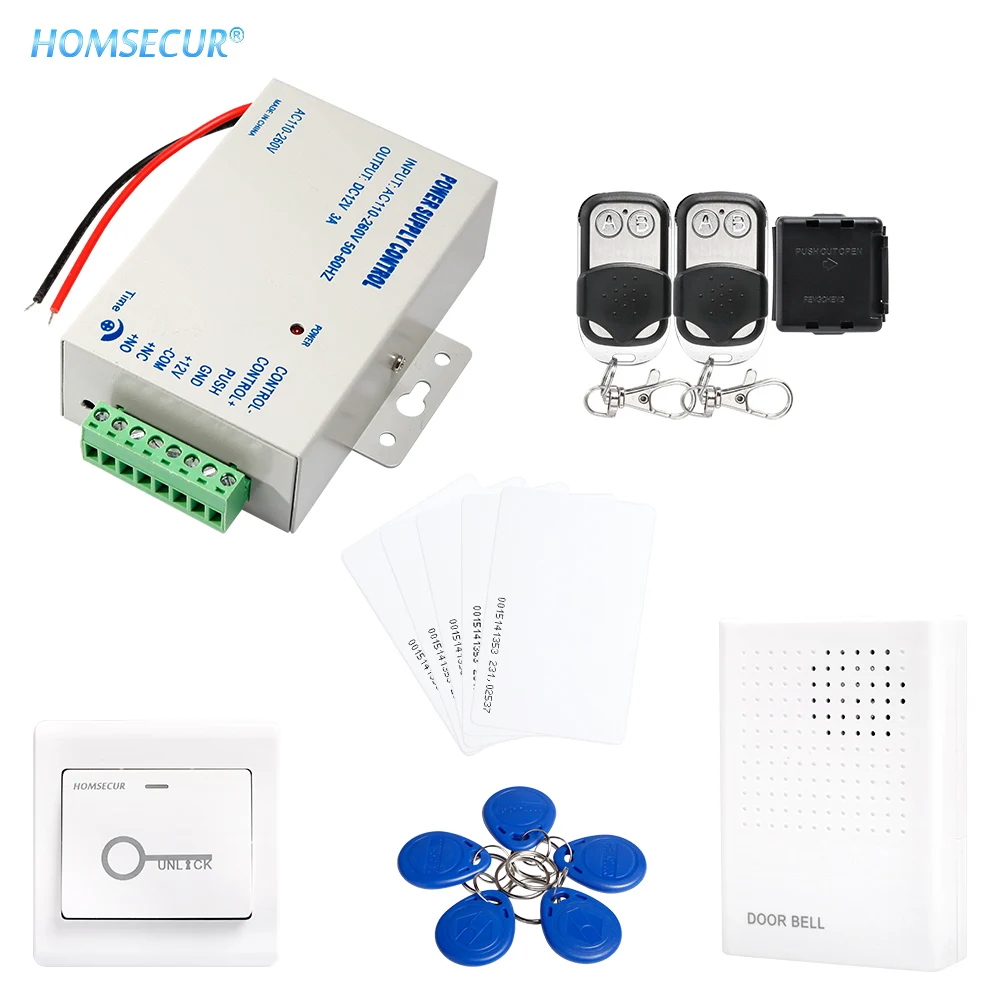 HOMSECUR DIY дверной замок система контроля доступа с помощью пульта дистанционного управления Лер кнопка выхода блок питания Электрический замок RFID карты - Цвет: Kit4 RFID Keyfob