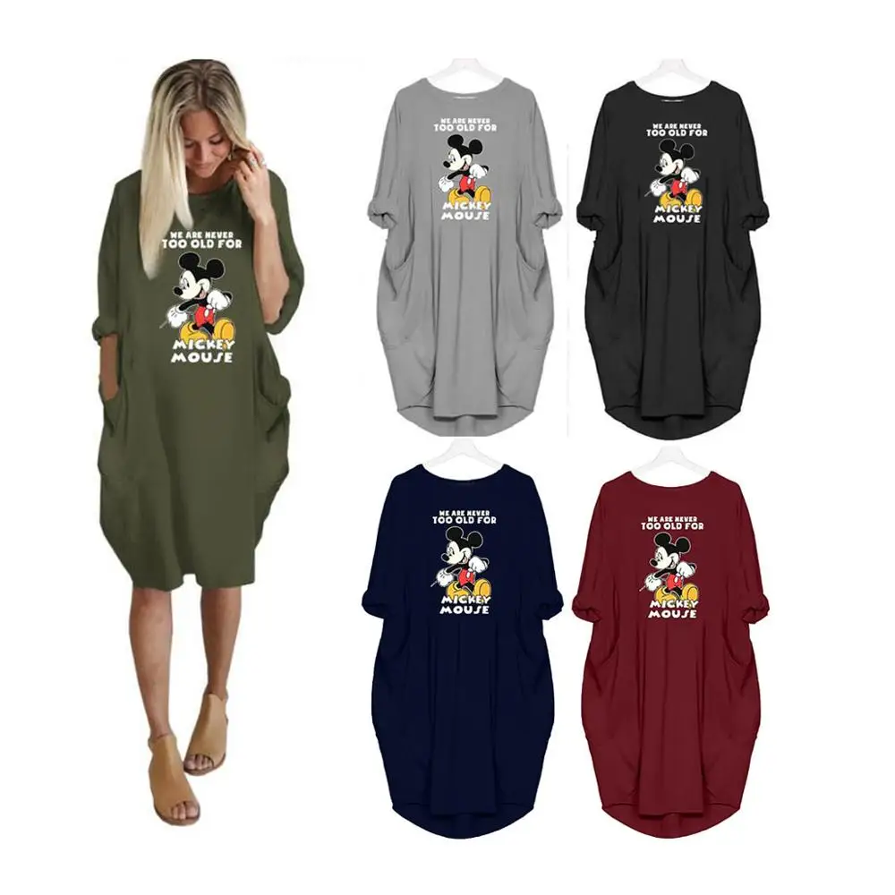 Benemaker Plus 5XL Maternity Mickey Mouse Dresses Women's Pregnancy Long Sleeve Dress Clothes For Women Pregnant Nursing YC011