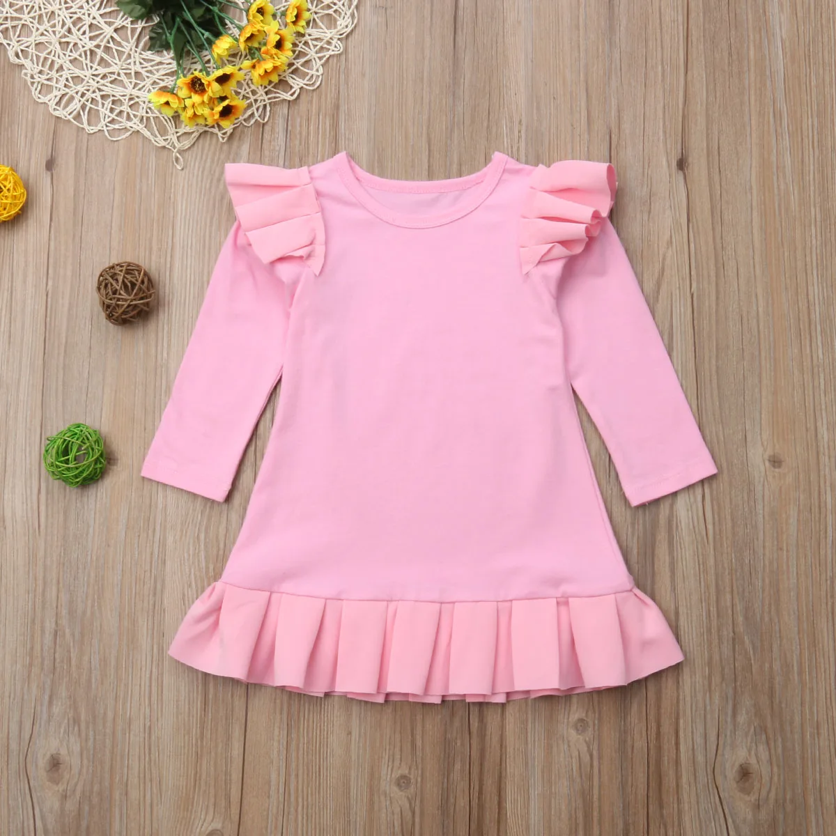 Новинка 2018 милое платье для маленьких девочек с оборками и длинным рукавом