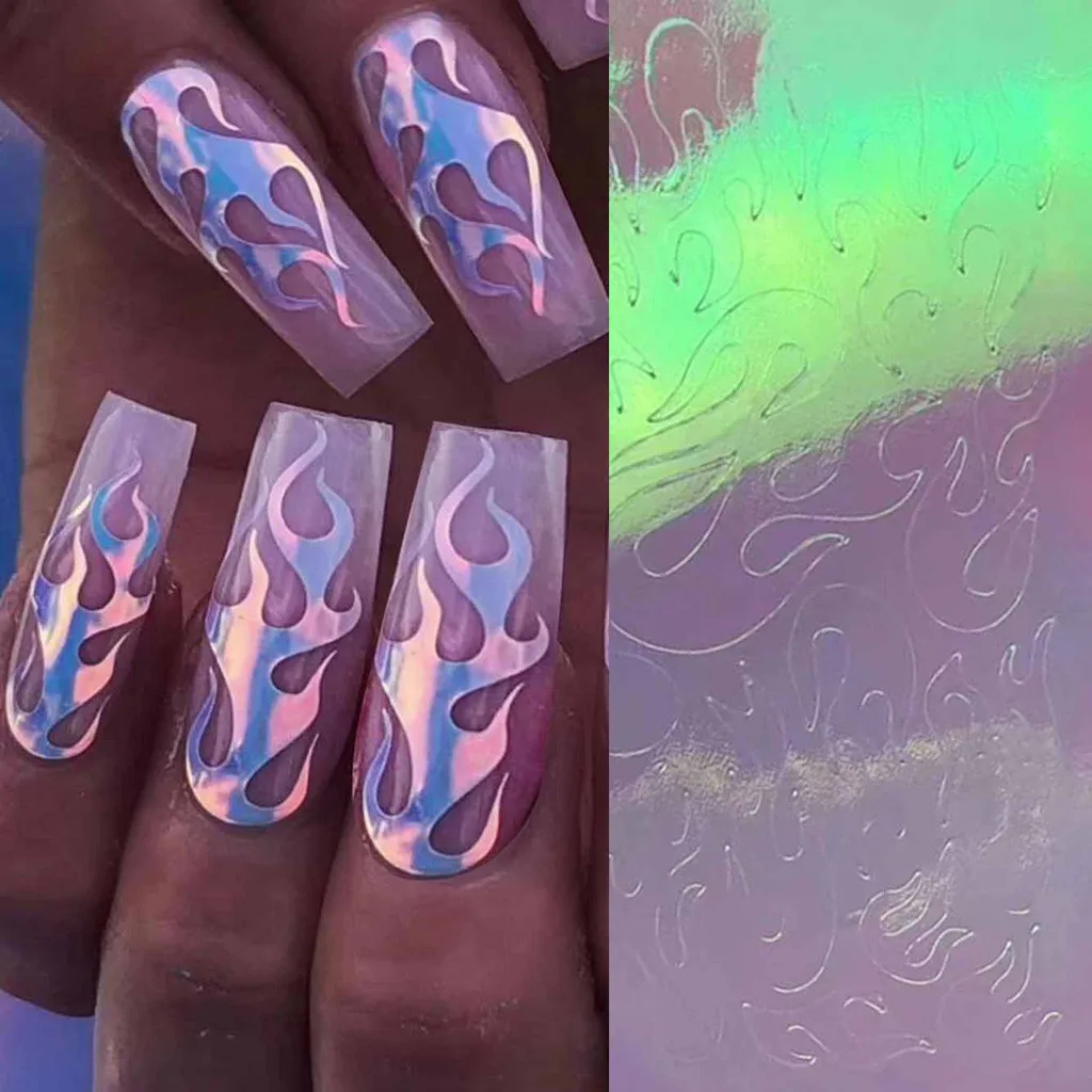 

48/64PCS Fashion Flame Reflections Nail Art Stickers Nail Art Sticker Flame Reflections Tape Adhesive Foils DIY Decoration G815
