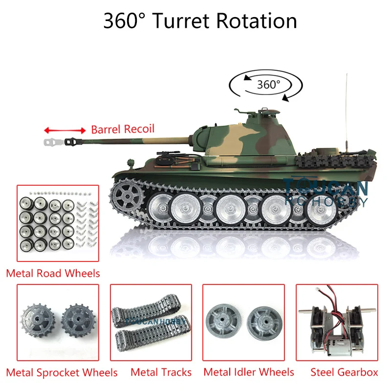 Heng Long 1/16 RTR Радиоуправляемый Танк 3879 7 0 индивидуальная пантера G металлические