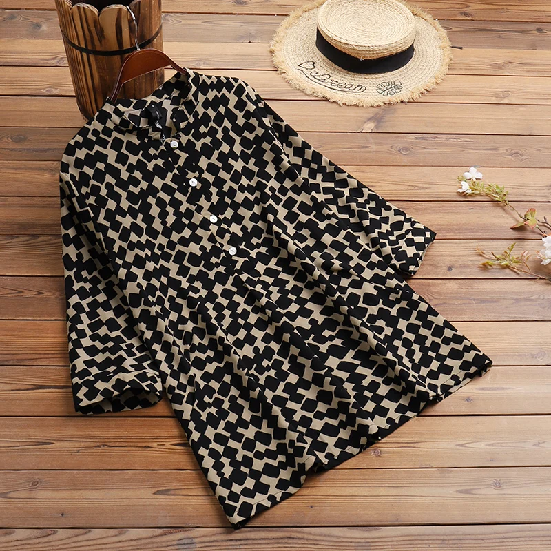 Блузка ZANZEA женская с рукавом 3/4 Повседневная рубашка цветочным принтом свободная