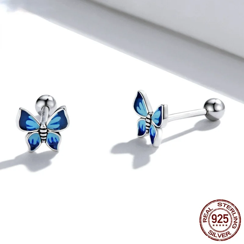 

Tiny Enamel Butterfly Earrings with Screw Back Stud Earrings for Women Cartilage Jewelry