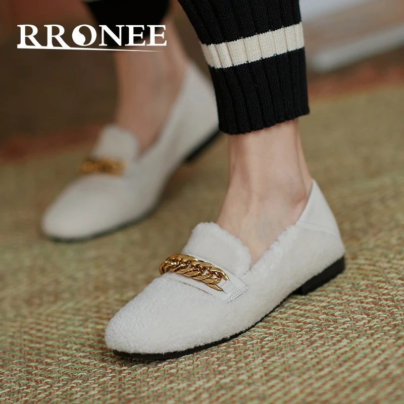

Fashion casual flat loafers women's single shoes with round toe made of sheepwool fabric