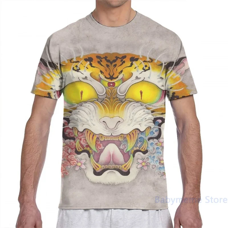 Футболка с изображением тигра лица и облаков волн мужская женская футболка