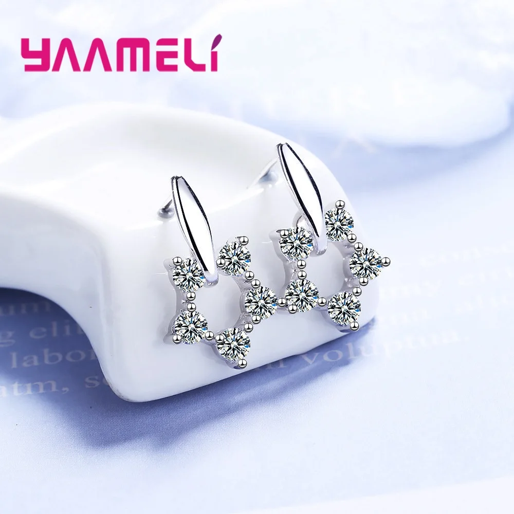 Серьги-гвоздики женские из серебра 925 пробы с пятью фианитами | Украшения и