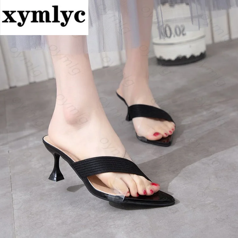 

Pointed Toe High Heels Female Slippers Lady Slip On Casual Jelly Shoes Summer Women Sandals PVC Transparent Crystal Shoes Woman