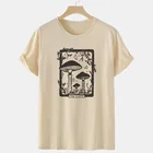 Футболка с рисунком грибов и Таро, Винтажная футболка с коротким рукавом, женская футболка с рисунком растений, графические футболки для веганов, хлопковая одежда