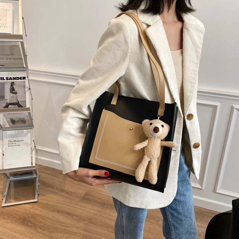 

Fashion Panelled Patchwork Designer Handbags For Women 2020 Casual Quality PU Leather Shoulder Bag New Female Shopping Tote Bags