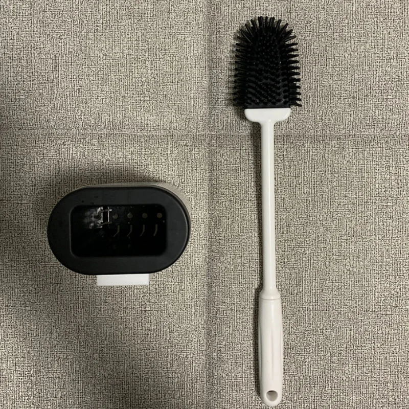 

Rubber Head Toilet Brush With Holder Silicone Household Bathroom Cleaning Brush U-shaped Flexible Can Be Bent Wall Toilet Brush