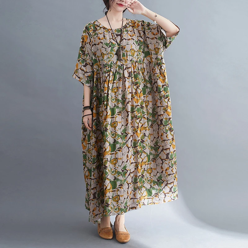 

Vintage Elegant Oversized Ladies Dress New 2021 Summer Dress Loose Short Sleeve Dress Plus Size Fashion Women'S Dress Maxi Dress