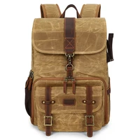 waterproof photography retro batik canvas leather backpack fit 15 4inch laptop men camera bag travel carry casual case storage