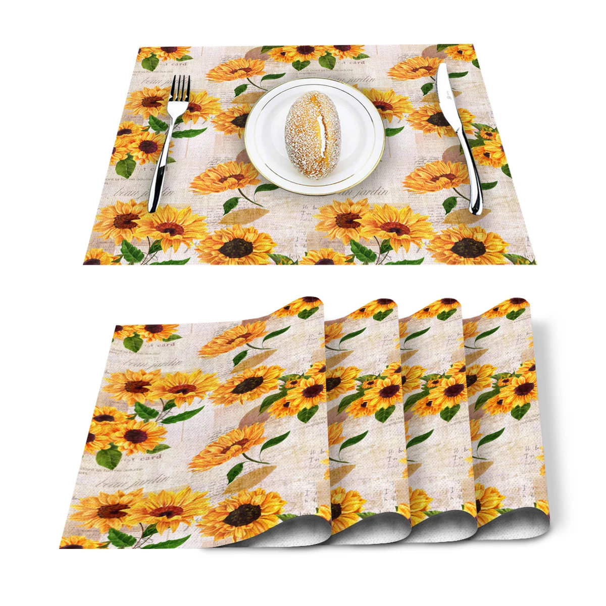 4 шт. набор подсолнухов газета подстилки моющиеся хлопок белье скатерти Коврик