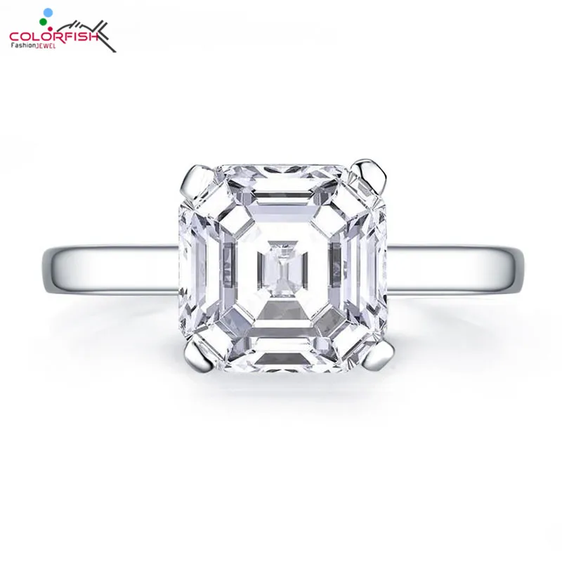 

COLORFISH 925 Sterling Silver Asscher Cut 3ct 8mm Solitaire Engagement Ring Sona Simulated Diamond Jewelry Rings for Women