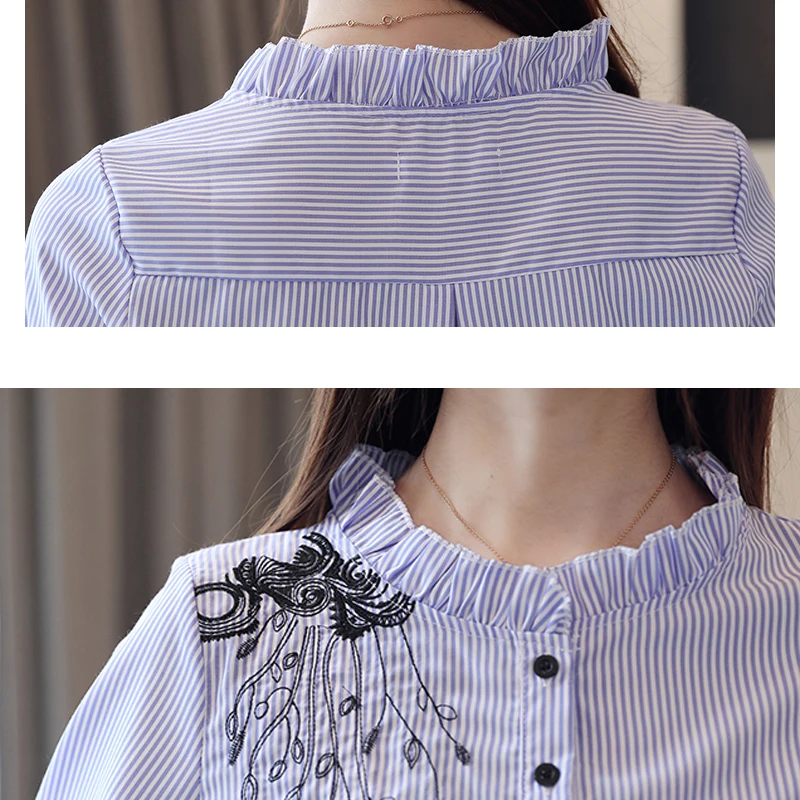 Blusas Mujer женские блузки 2021 вышитые полосатые рубашки 3/4 рукавами блуза из шифона с