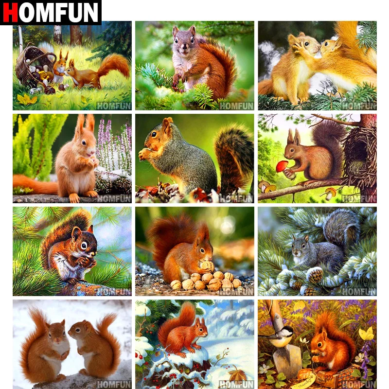 

Алмазная живопись HOMFUN, алмазная вышивка 5D «животные, белка», квадратная/круглая, «сделай сам», украшение для вышивки крестиком