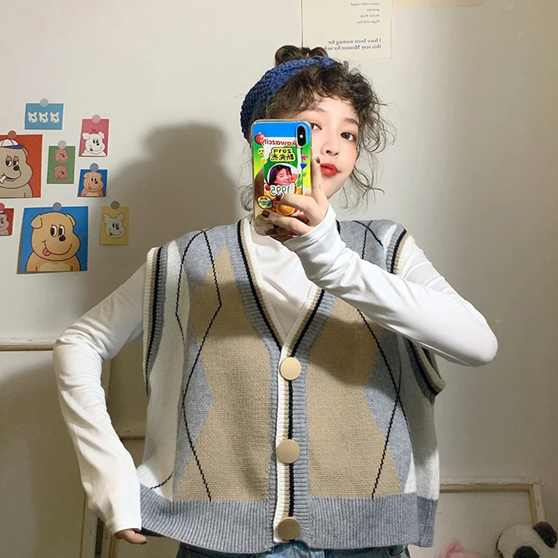 Женский двубортный кардиган Свободный вязаный жилет в корейском ретро-стиле с