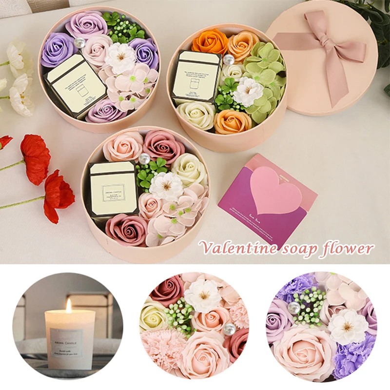 

Artificial Fake Flowers Romantic Floral Valentine's Day DIY Soap Flower Candle Gift Rose Box Bouquet Best Gift For Girlfriend