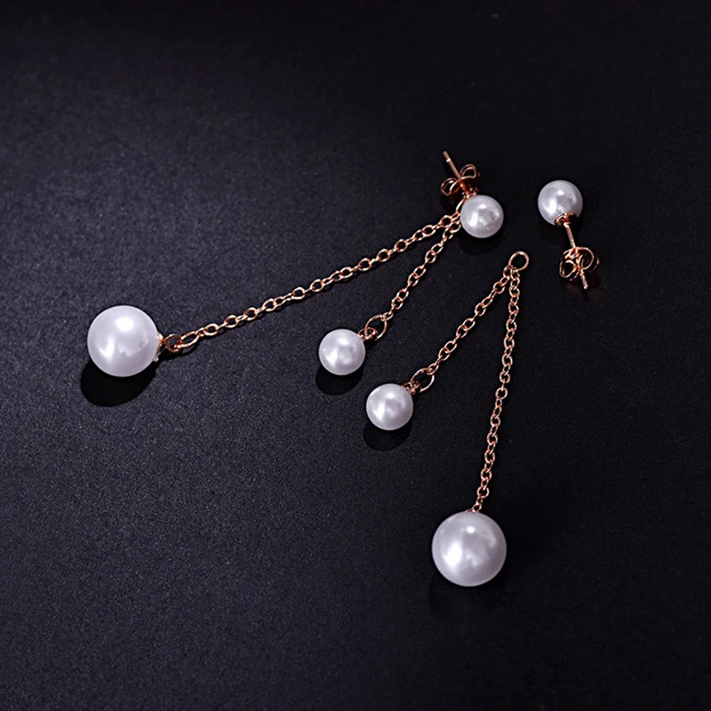 Серьги-подвески женские цвет розовое золото/серебро с искусственным жемчугом |