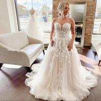 plus size wedding dresses strapless sweetheart neckline flower appliques lace a line 2021 romantic bridal gown robe de marie