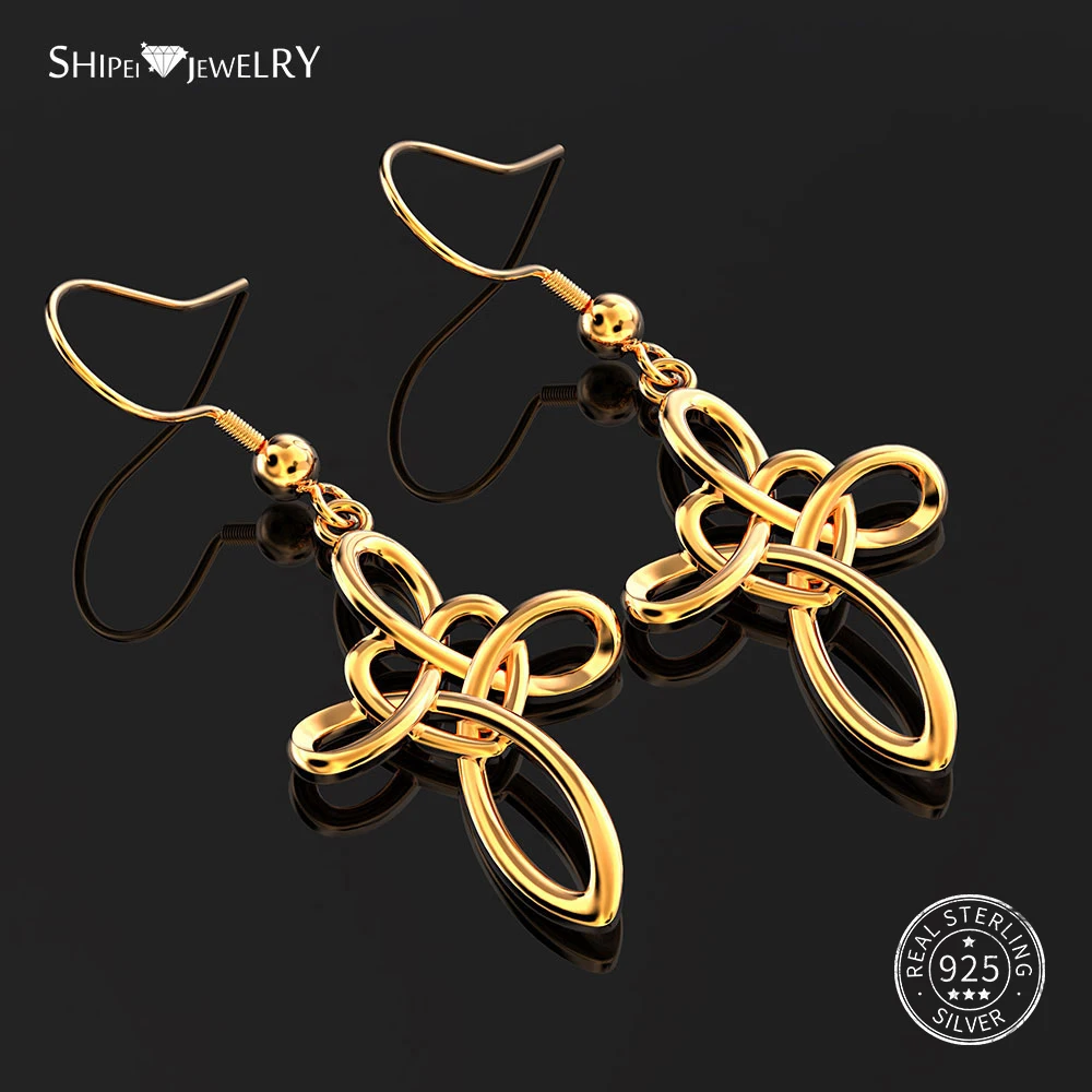 Shipei Cross Drop Dangle Earrings for Women Real 100% 925 Sterling Silver Heart Fine Jewelry Birthday Gift | Украшения и