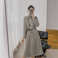 double sided cashmere coat women 2020autumn winter long wool coats belt new slim high quality elegant female woolen coat n526