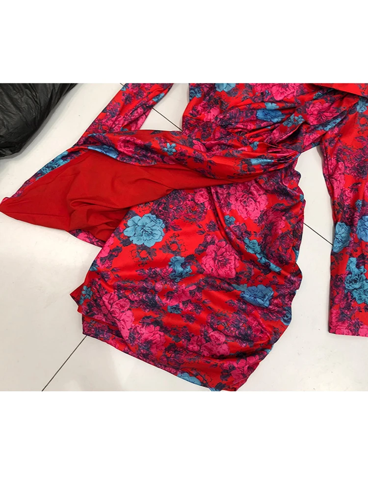 

Free shipping pleated zou waist tight-fitting hip wrap retro print irregular dress ladies autumn new style sexy fashion