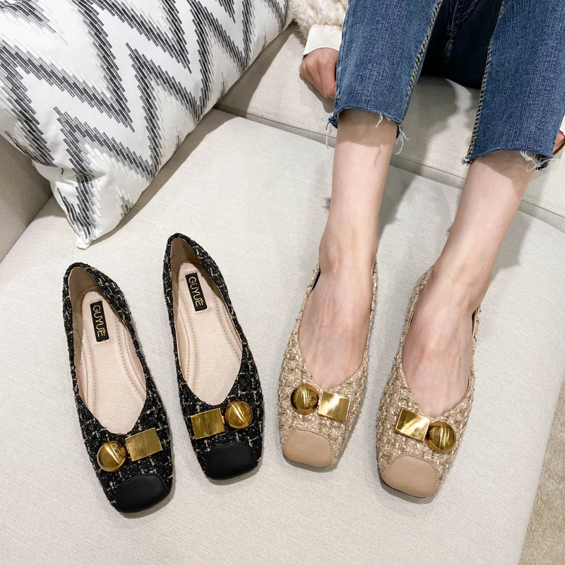 

Женская обувь, весна 2020, новинка, вязаная клетчатая обувь на мягкой плоской подошве с металлической пряжкой