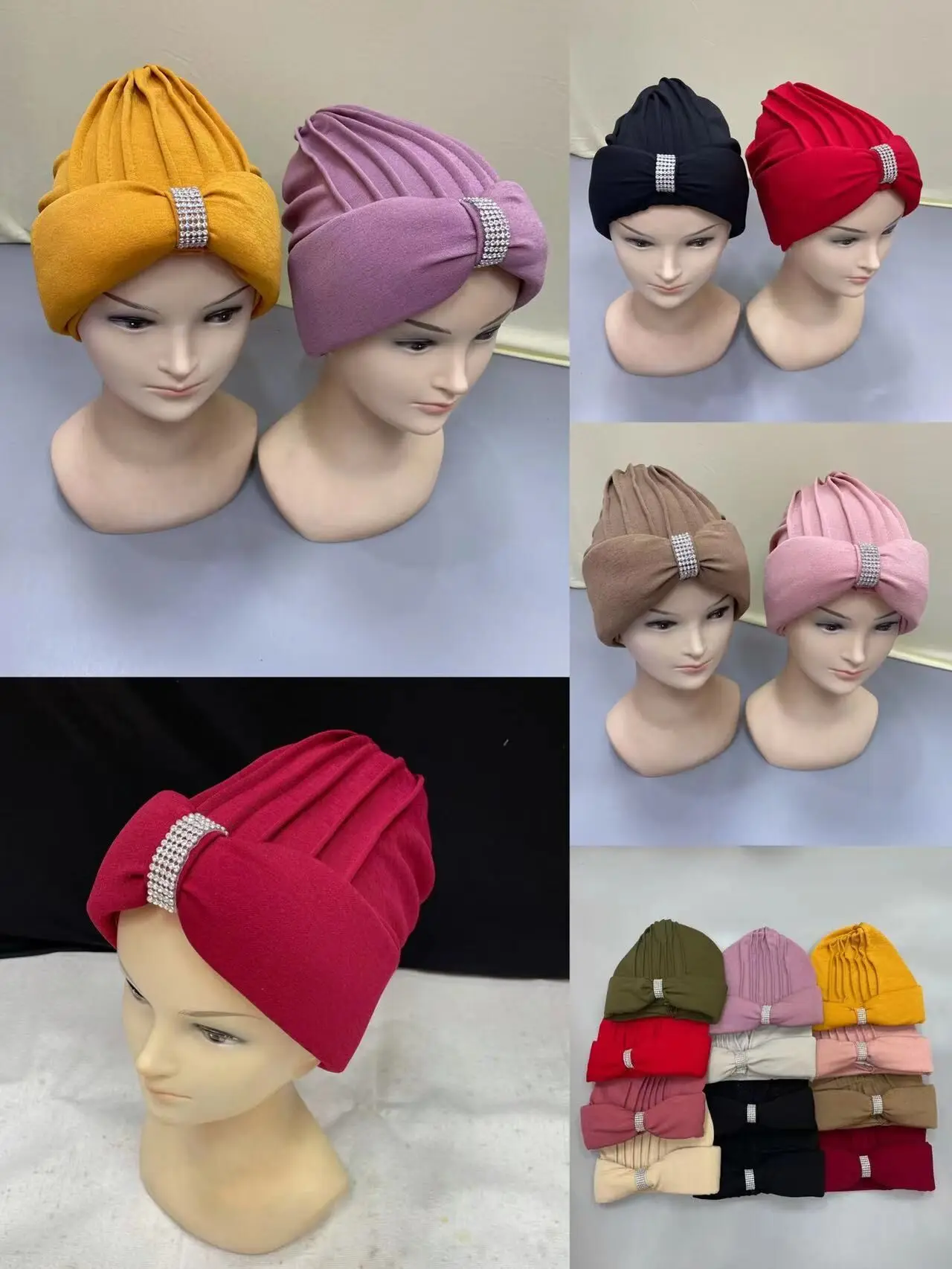 

12 Pieces Wholesale Newest Elegant Turban Hats Women Cap India Hat Scarfs Head Wrap Headband Girl Hair Accessories Lady