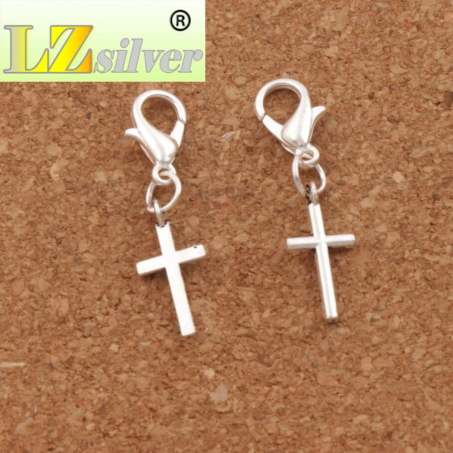 Cylindrical Cross Charm Beads Clasp European Lobster Trigger Clip On 8x30.1mm 150PCS Zinc Alloy Small C429