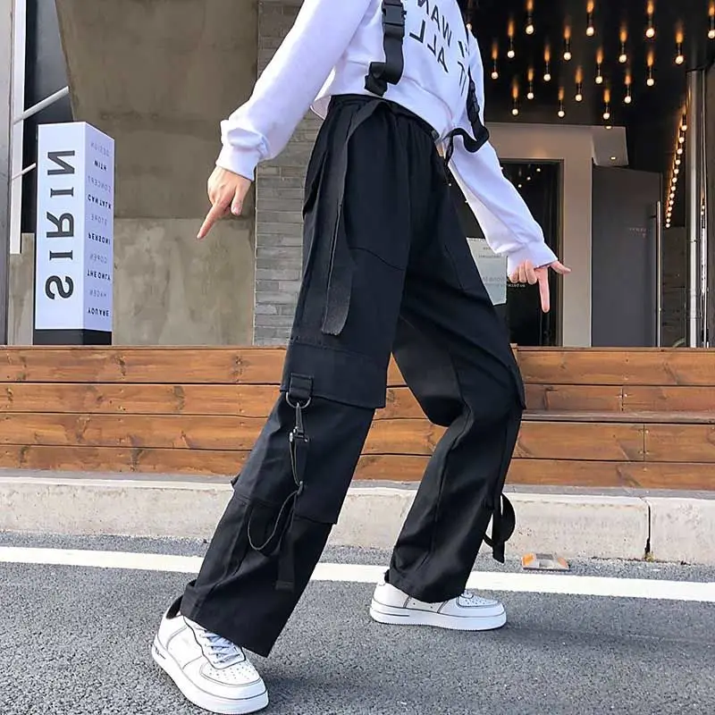 

Для женщин размера плюс брюки карго Японская уличная одежда брюки с широкими штанинами Harajuku в Корейском стиле Стиль Весна 2021 хиппи Уличная ...