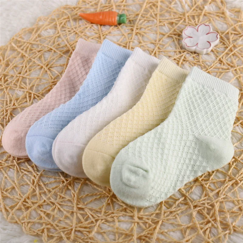 Calcetines de algod&oacute;n para ni&ntilde;os y ni&ntilde;as, medias ultrafinas, transpirables, de malla, de 1 a 12 a&ntilde;os, 5 par/lote-2