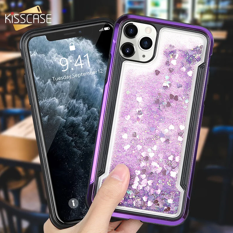 KISSCASE чехол для телефона Quicksand iPhone 11 Pro Max с блестящим сердцем Capa 7 8 Plus XS X XR |