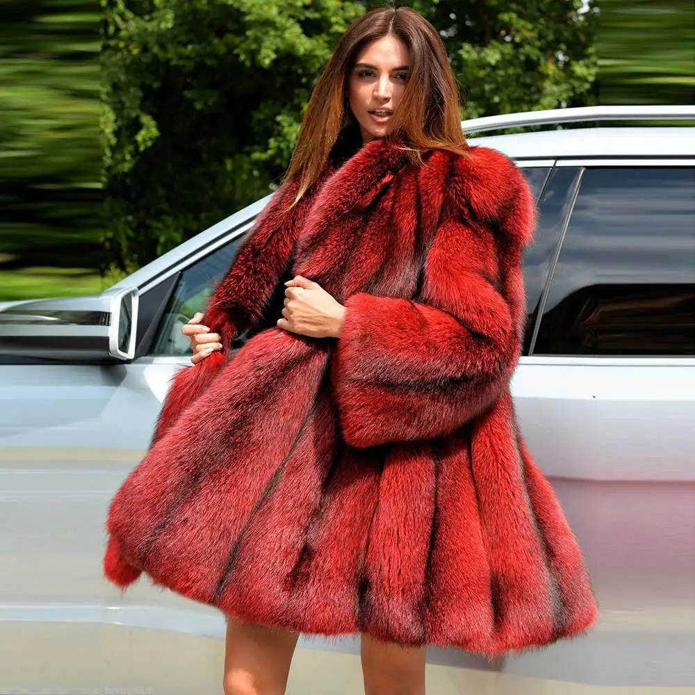 85cm coat length Зимняя женская шуба из натурального Лисьего меха, толстая цельная кожа, серебряный мех, натуральный Лисий мех, Женская куртка, новая модная теплая русская шуба - Цвет: 85cm coat length