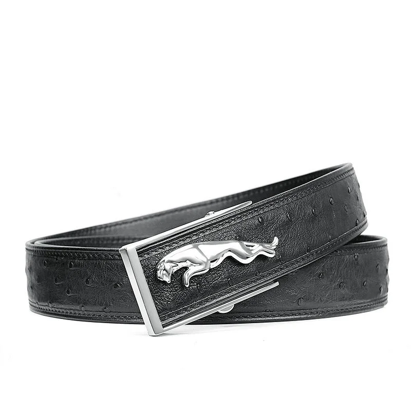 

Мужской ремень из страусиной кожи для женщин, натуральная кожа, Бизнес Стиль, Повседневный, высокая мода, леопард, автоматическая пряжка, ро...