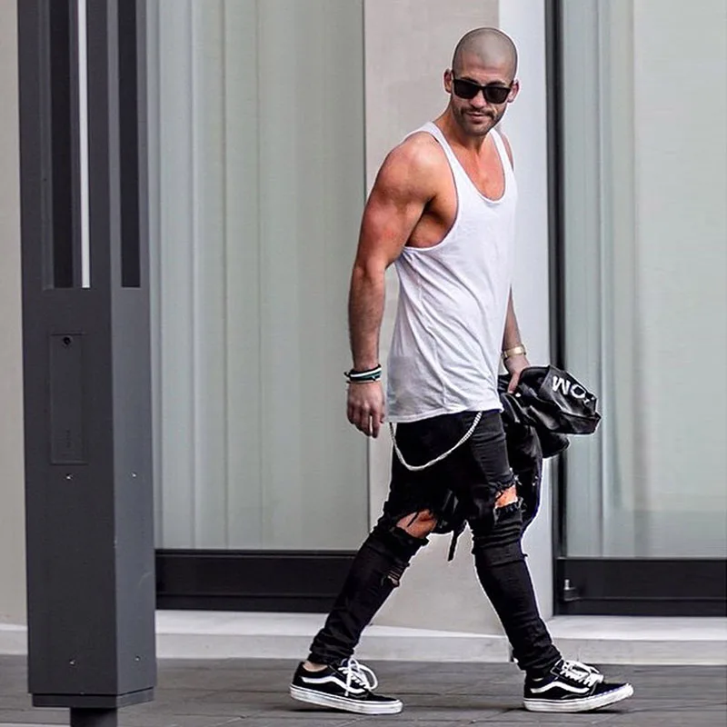 

Для мужчин Новый эластичный Рваные джинсы Рваные отверстие тесьмой Slim Fit джинсовые штаны царапается со средней посадкой, обтягивающие, высо...