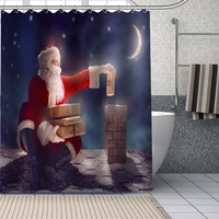 waterproof shower curtain can be customized santa claus bathroom shower bath supplies polyester shower curtain with hooks