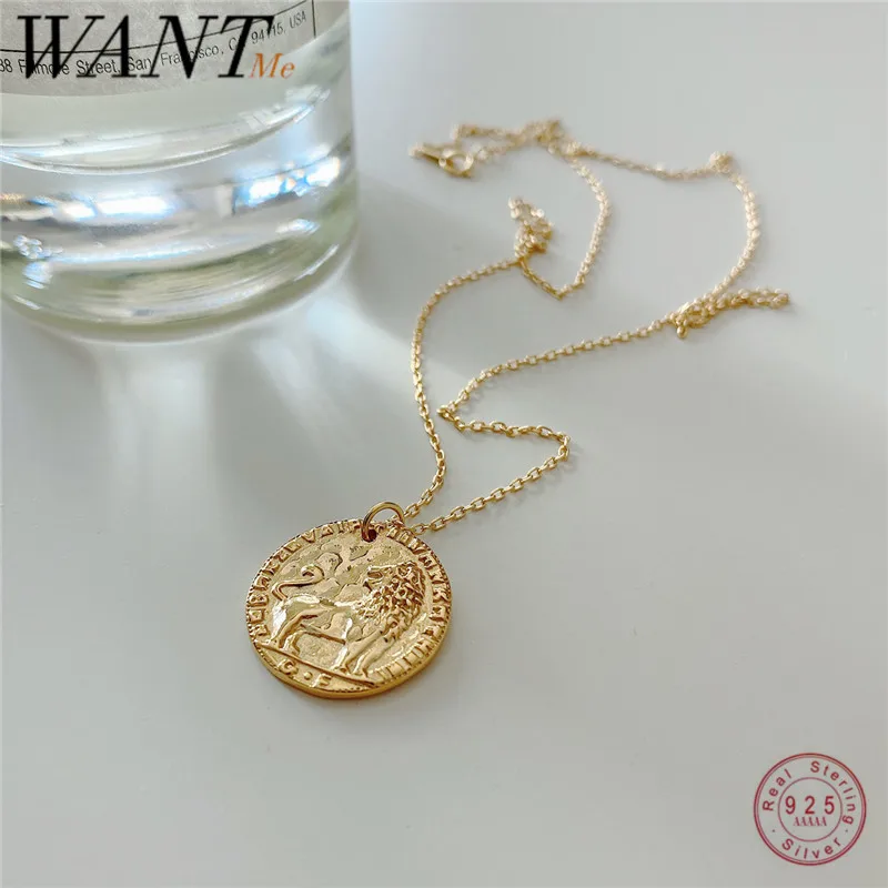 Женская цепочка с подвеской львом WANTME из серебра 925 пробы Геометрическая круглая