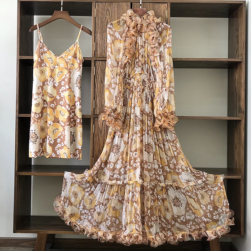 Женские элегантные длинные платья весна-лето 2020 новинка с оборками стоячий