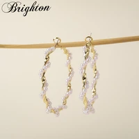 brighton new fashion oversize simulated pearl hoop earrings for women party big circle twisted metal brincos exaggerates jewelry