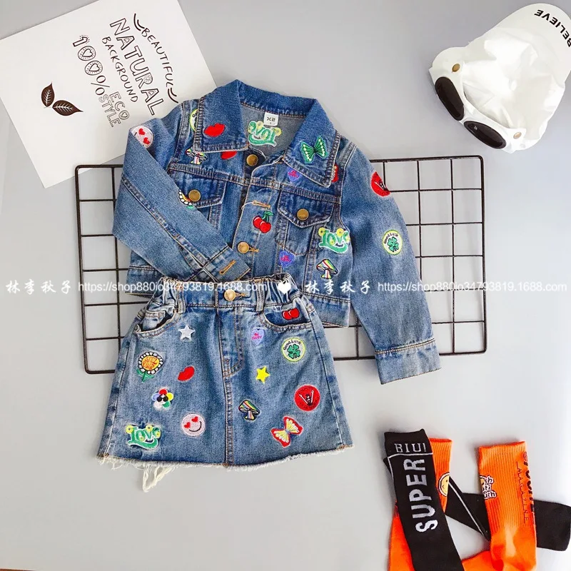 Женский джинсовый костюм из двух предметов модная Корейская джинсовая куртка с