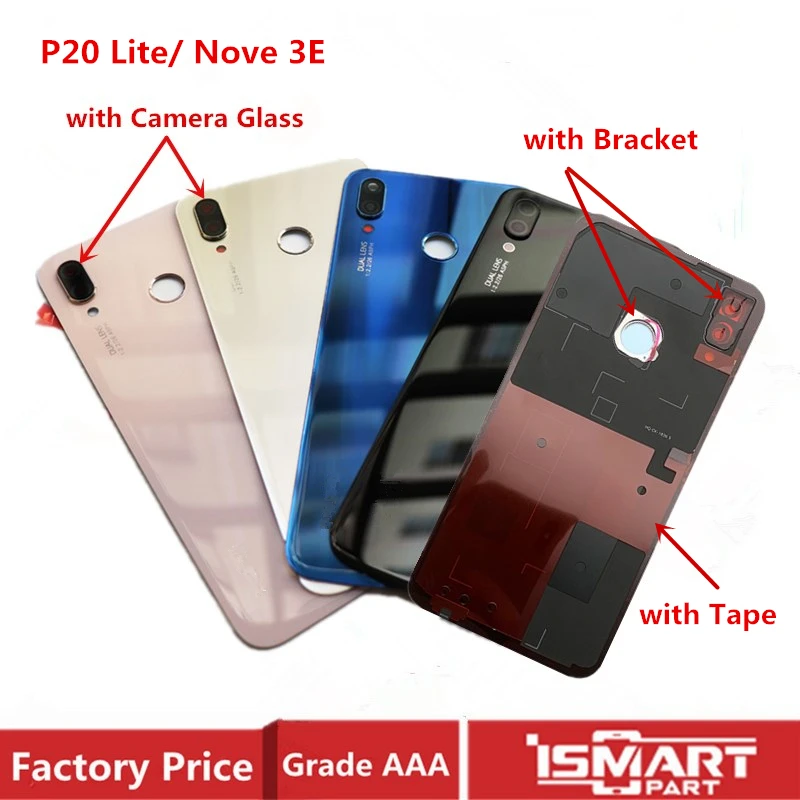 Задняя крышка для Huawei P20 Lite стеклянная корпуса Nova 3E аккумулятора + объектив камеры
