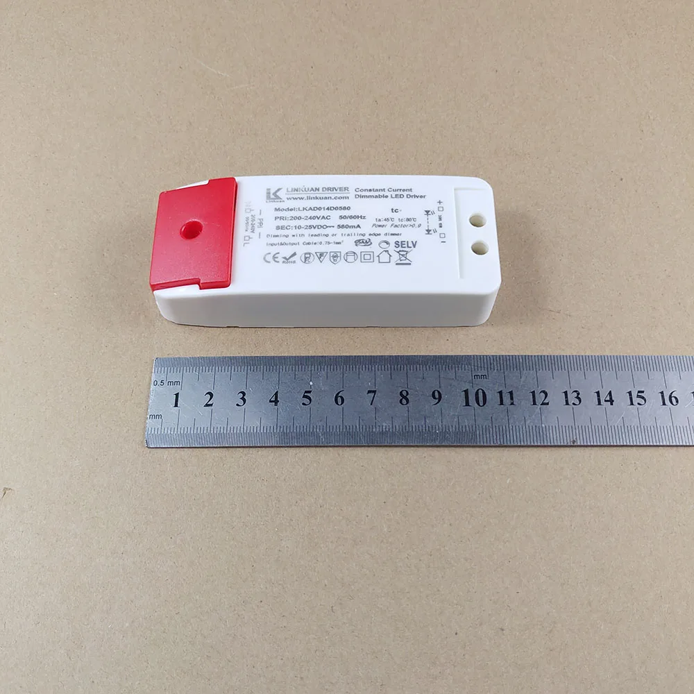 Активный PFC 6W-15W Triac Dimming LED Драйвер Выход 10-25VDC 580mA/600mA для прожектора потолочного светильника.