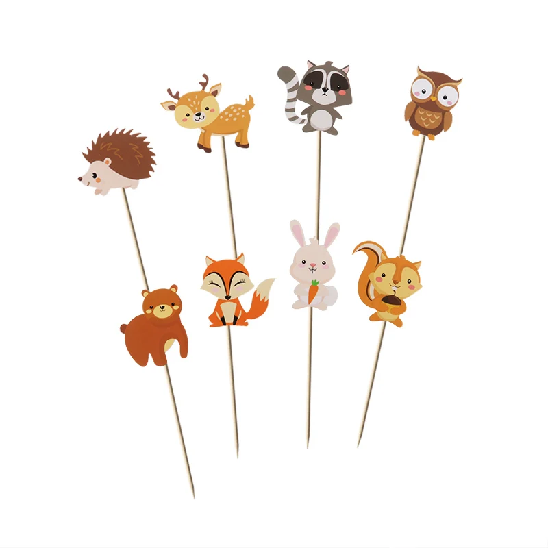 8pcs cake toppers Лесное животное торт топперы джунгли маленькие животные кекс Toppers Для детей день рождения украшения десерт поставки - Цвет: 8pcs cake toppers