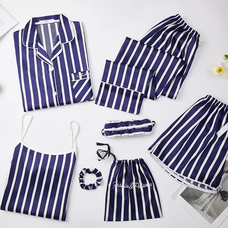 Женская шелковая пижама шорты в полоску Топ с длинным рукавом эластичный пояс