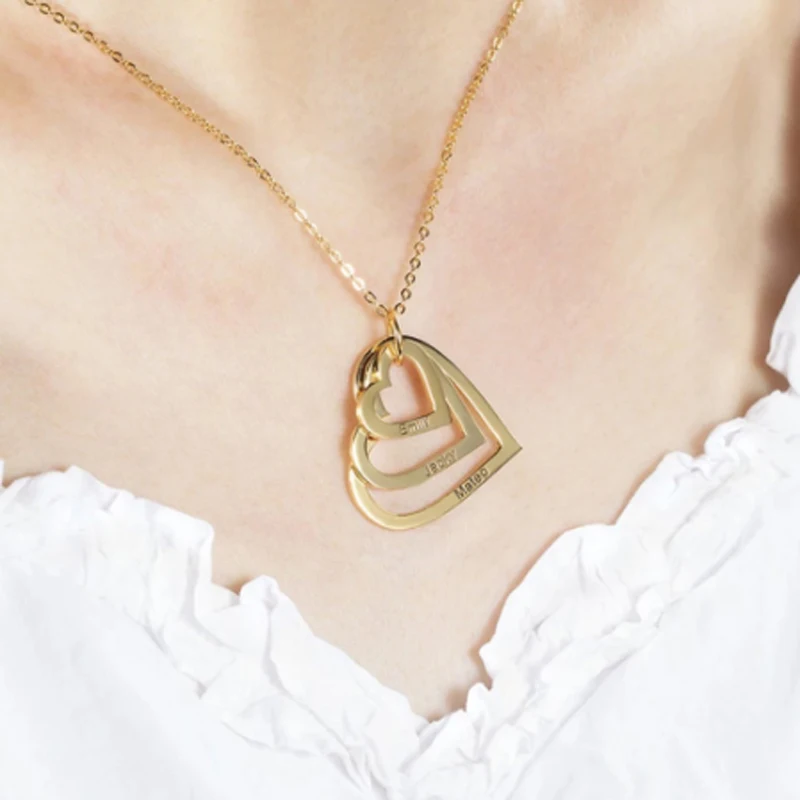 

Mumuxing Custom Hollow Love Pendant Necklace Ladie Personalized Jewelry Free Engraving Name Stainless Steel Necklace Family Gift