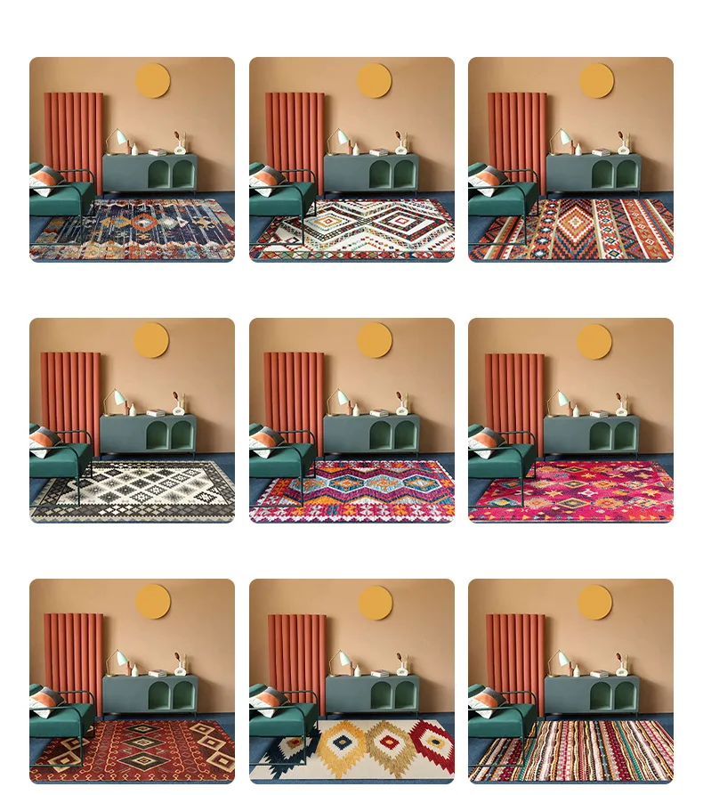 

Bohemian Big Carpet Hand Woven Cotton Linen Carpet Rug Bedside Rug Geometric Floor Mat Living Room Bedroom Pad for Home Decor