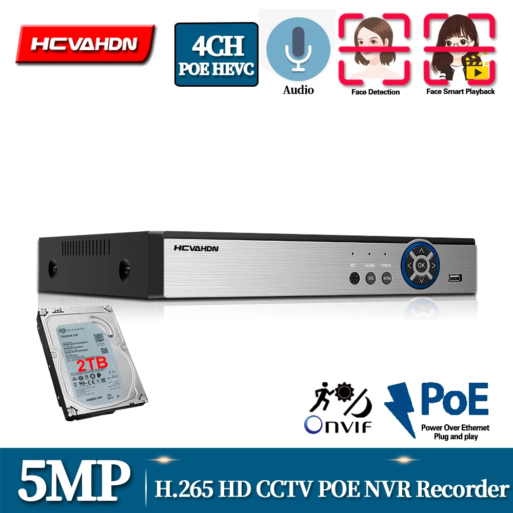 Сетевой видеорегистратор HCVAHDN сетевой PoE 4 канала 4K с поддержкой Onvif для систем