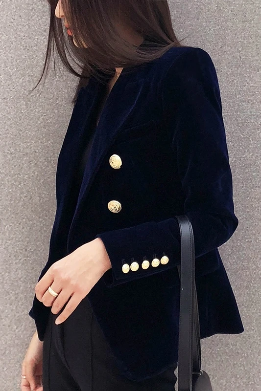 

Double Breasted Blazer Women Short Slim Ladies Velvet Coats New Arrival 2020 Women's Blazers And Suit jackets Buttons